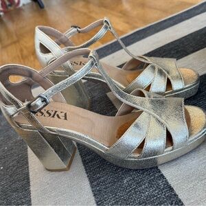 Vegan Sleek Gold Block Heel Sandals